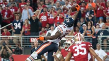 Sep 14, 2014; Santa Clara, CA, USA; Chicago Bears wide receiver Brandon Marshall (15) catches a touchdown pass against the San Francisco 49ers during the second quarter at Levi