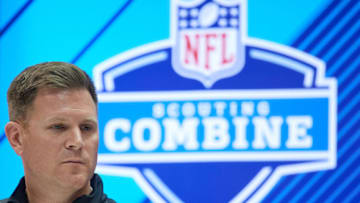 INDIANAPOLIS, IN - FEBRUARY 28: Green Bay Packers general manager Brian Gutekunst, answers questions from the media during the NFL Scouting Combine on February 28, 2018 at Lucas Oil Stadium in Indianapolis, IN. (Photo by Robin Alam/Icon Sportswire via Getty Images)