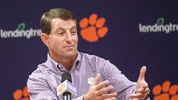 Clemson head coach Dabo Swinney talks with media in Clemson, S.C., November 22, 2021.Clemson Head Coach Dabo Swinney