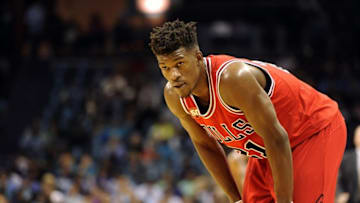 Nov 3, 2015; Charlotte, NC, USA; Chicago Bulls guard forward Jimmy Butler (21) during the first half of the game against the Charlotte Hornets at Time Warner Cable Arena. Mandatory Credit: Sam Sharpe-USA TODAY Sports