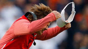 AUBURN, AL - NOVEMBER 11: Head coach Kirby Smart of the Georgia Bulldogs reacts to the officials against the Auburn Tigers at Jordan Hare Stadium on November 11, 2017 in Auburn, Alabama. (Photo by Kevin C. Cox/Getty Images)