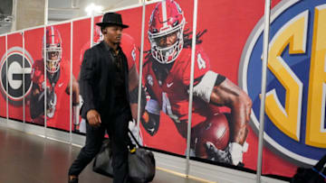 Dec 4, 2021; Atlanta, GA, USA; Georgia Bulldogs linebacker Nakobe Dean (17) shown walking in the stadium prior to the the SEC championship game against the Alabama Crimson Tide at Mercedes-Benz Stadium. Mandatory Credit: Dale Zanine-USA TODAY Sports