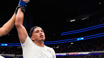 LAS VEGAS, NV - JULY 07: Anthony Pettis raises his hand in a win over Michael Chiesa in their lightweight fight during the UFC 226 event inside T-Mobile Arena on July 7, 2018 in Las Vegas, Nevada. (Photo by Josh Hedges/Zuffa LLC/Zuffa LLC via Getty Images)