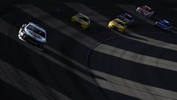 LAS VEGAS, NV - MARCH 04: Kevin Harvick, driver of the #4 Jimmy John's Ford, leads a pack of cars during the Monster Energy NASCAR Cup Series Pennzoil 400 presented by Jiffy Lube at Las Vegas Motor Speedway on March 4, 2018 in Las Vegas, Nevada. (Photo by Sean Gardner/Getty Images)