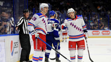 TAMPA, FLORIDA - NOVEMBER 14: Chris Kreider #20 of the New York Rangers celebrates a goal during a game against the Tampa Bay Lightning at Amalie Arena on November 14, 2019 in Tampa, Florida. (Photo by Mike Ehrmann/Getty Images)