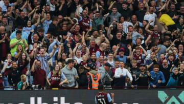 Aston Villa's Jamaican striker Leon Bailey celebrates after scoring his team first goal during the English Premier League football match between Aston Villa and Manchester City at Villa Park in Birmingham, central England on September 3, 2022. - RESTRICTED TO EDITORIAL USE. No use with unauthorized audio, video, data, fixture lists, club/league logos or 'live' services. Online in-match use limited to 120 images. An additional 40 images may be used in extra time. No video emulation. Social media in-match use limited to 120 images. An additional 40 images may be used in extra time. No use in betting publications, games or single club/league/player publications. (Photo by Geoff Caddick / AFP) / RESTRICTED TO EDITORIAL USE. No use with unauthorized audio, video, data, fixture lists, club/league logos or 'live' services. Online in-match use limited to 120 images. An additional 40 images may be used in extra time. No video emulation. Social media in-match use limited to 120 images. An additional 40 images may be used in extra time. No use in betting publications, games or single club/league/player publications. / RESTRICTED TO EDITORIAL USE. No use with unauthorized audio, video, data, fixture lists, club/league logos or 'live' services. Online in-match use limited to 120 images. An additional 40 images may be used in extra time. No video emulation. Social media in-match use limited to 120 images. An additional 40 images may be used in extra time. No use in betting publications, games or single club/league/player publications. (Photo by GEOFF CADDICK/AFP via Getty Images)