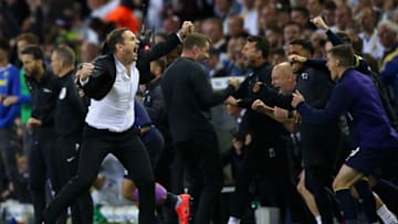 LEEDS, ENGLAND - MAY 15: Frank Lampard, Manager of Derby County celebrates victory following the Sky Bet Championship Play-off semi final second leg match between Leeds United and Derby County at Elland Road on May 15, 2019 in Leeds, England. (Photo by Alex Livesey/Getty Images)