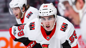 MONTREAL, QC - SEPTEMBER 30: Look on Ottawa Senators left wing Alex Formenton (59) during the Ottawa Senators versus the Montreal Canadiens preseason game on September 30, 2017, at Bell Centre in Montreal, QC (Photo by David Kirouac/Icon Sportswire via Getty Images)