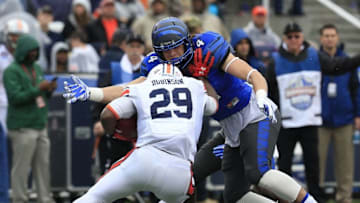Dec 30, 2015; Birmingham, AL, USA; Memphis Tigers linebacker Jackson Dillon (34) prepares to wrap up DUPLICATE***Auburn Tigers running back Jovon Robinson (29) in the 2015 Birmingham Bowl at Legion Field. Mandatory Credit: Marvin Gentry-USA TODAY Sports