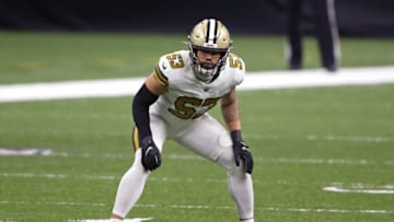 Dec 25, 2020; New Orleans, Louisiana, USA; New Orleans Saints linebacker Zack Baun (53) on the kickoff return team in the second half against the Minnesota Vikings at the Mercedes-Benz Superdome. Mandatory Credit: Chuck Cook-USA TODAY Sports