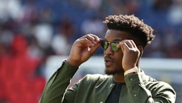 PARIS, FRANCE - AUGUST 25: Jimmy Butler reacts during the Ligue 1 match between Paris Saint-Germain (PSG) and SCO Angers at Parc des Princes on August 25, 2018 in Paris, France. (Photo by Xavier Laine/Getty Images)