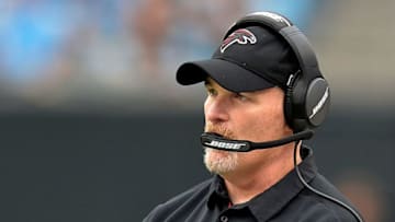 CHARLOTTE, NC - NOVEMBER 05: Head coach Dan Quinn of the Atlanta Falcons watches his team during their game against the Carolina Panthers at Bank of America Stadium on November 5, 2017 in Charlotte, North Carolina. (Photo by Grant Halverson/Getty Images)