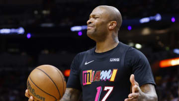P.J. Tucker #17 of the Miami Heat reacts against the Boston Celtics(Photo by Michael Reaves/Getty Images)