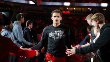 ATLANTA, GA - FEBRUARY 28: Trae Young #11 of the Atlanta Hawks is introduced prior to an NBA game against the Brooklyn Nets at State Farm Arena on February 28, 2020 in Atlanta, Georgia. NOTE TO USER: User expressly acknowledges and agrees that, by downloading and/or using this photograph, user is consenting to the terms and conditions of the Getty Images License Agreement. (Photo by Todd Kirkland/Getty Images)