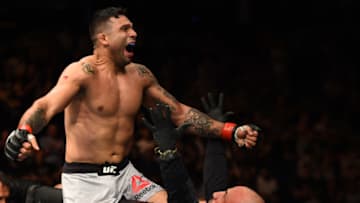 LIVERPOOL, ENGLAND - MAY 27: Claudio Silva of Brazil celebrates his submission victory over Nordine Taleb of France in their welterweight bout during the UFC Fight Night event at ECHO Arena on May 27, 2018 in Liverpool, England. (Photo by Josh Hedges/Zuffa LLC/Zuffa LLC via Getty Images)