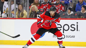 NEWARK, NJ - DECEMBER 03: New Jersey Devils left wing Taylor Hall (9) skates during the National Hockey League game between the New Jersey Devils and the Vegas Golden Knights on December 3, 2019 at the Prudential Center in Newark, NJ. (Photo by Rich Graessle/Icon Sportswire via Getty Images)