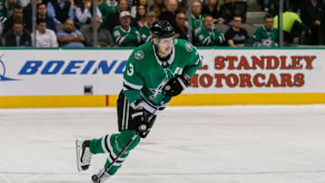 DALLAS, TX - OCTOBER 23: Dallas Stars defenseman John Klingberg (3) skates with the puck during the game between the Dallas Stars and the Los Angeles Kings on October 23, 2018 at the American Airlines Center in Dallas, Texas. (Photo by Matthew Pearce/Icon Sportswire via Getty Images)