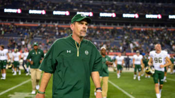 DENVER, CO - SEPTEMBER 1: Head coach Mike Bobo of the Colorado State Rams walks onto the field after the Ram's 17-3 loss to the Colorado Buffaloes at Sports Authority Field at Mile High on September 1, 2017 in Denver, Colorado. (Photo by Dustin Bradford/Getty Images)