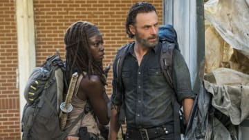 Andrew Lincoln as Rick Grimes, Danai Gurira as Michonne - The Walking Dead _ Season 7, Episode 12 - Photo Credit: Gene Page/AMC