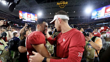 MIAMI, FL - DECEMBER 29: Head coach Lincoln Riley and Tua Tagovailoa #13 of the Alabama Crimson Tide embrace after the win against the Oklahoma Sooners during the College Football Playoff Semifinal at the Capital One Orange Bowl at Hard Rock Stadium on December 29, 2018 in Miami, Florida. (Photo by Mike Ehrmann/Getty Images)