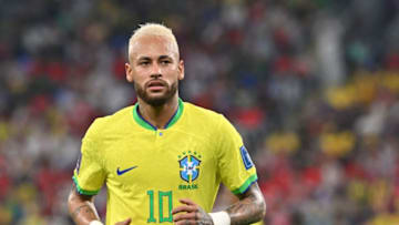 Brazil's forward #10 Neymar looks on during the Qatar 2022 World Cup round of 16 football match between Brazil and South Korea at Stadium 974 in Doha on December 5, 2022. (Photo by NELSON ALMEIDA / AFP) (Photo by NELSON ALMEIDA/AFP via Getty Images)