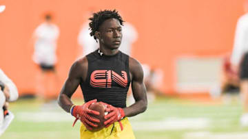 Winston Watkins of Florida, cousin of former Clemson wide receiver Sammy Watkins and 2025 recruiting class in drills during Dabo Swinney Football Camp 2021 day one in Clemson Wednesday, June 2, 2021.Dabo Swinney Football Camp 2021 Day One
