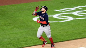 NEW YORK, NEW YORK - AUGUST 14: Alex Verdugo #99 of the Boston Red Sox reacts while rounding the bases after hitting a home run during the fourth inning against the New York Yankees at Yankee Stadium on August 14, 2020 in the Bronx borough of New York City. (Photo by Sarah Stier/Getty Images)