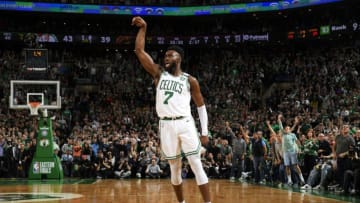 BOSTON, MA - MAY 27: Jaylen Brown #7 of the Boston Celtics shoots the ball against the Cleveland Cavaliers during Game Seven of the Eastern Conference Finals of the 2018 NBA Playoffs between the Cleveland Cavaliers and Boston Celtics on May 27, 2018 at the TD Garden in Boston, Massachusetts. NOTE TO USER: User expressly acknowledges and agrees that, by downloading and or using this photograph, User is consenting to the terms and conditions of the Getty Images License Agreement. Mandatory Copyright Notice: Copyright 2018 NBAE (Photo by Brian Babineau/NBAE via Getty Images)