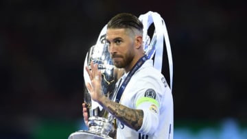 CARDIFF, WALES - JUNE 03: Sergio Ramos of Real Madrid celebrates with The Champions League trophy after the UEFA Champions League Final between Juventus and Real Madrid at National Stadium of Wales on June 3, 2017 in Cardiff, Wales. (Photo by Laurence Griffiths/Getty Images)