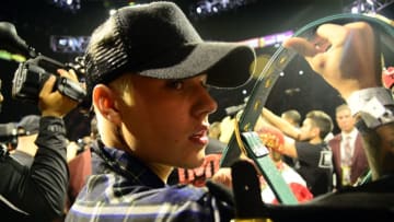 Sep 12, 2015; Las Vegas, NV, USA; Recording artist Justin Bieber attends the the Floyd Mayweather (not pictured) and Andre Berto (not pictured) WBA/WBC welterweight title bout at MGM Grand Garden Arena. Mayweather won via unanimous decision. Mandatory Credit: Joe Camporeale-USA TODAY Sports