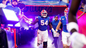 GAINESVILLE, FLORIDA - SEPTEMBER 09: Micah Mazzccua #54 of the Florida Gators takes the field before the start of a game against the McNeese State Cowboys at Ben Hill Griffin Stadium on September 09, 2023 in Gainesville, Florida. (Photo by James Gilbert/Getty Images)