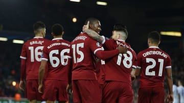 LIVERPOOL, ENGLAND - NOVEMBER 01: (THE SUN OUT, THE SUN ON SUNDAY OUT) Daniel Sturridge of Liverpool scores the third goal and celebrates during the UEFA Champions League group E match between Liverpool FC and NK Maribor at Anfield on November 1, 2017 in Liverpool, United Kingdom. (Photo by John Powell/Liverpool FC via Getty Images)