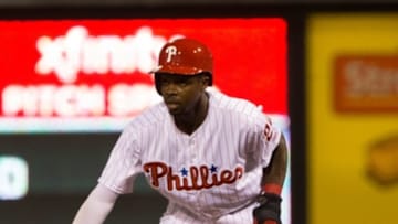 Sep 13, 2016; Philadelphia, PA, USA; Philadelphia Phillies center fielder Roman Quinn (24) in action against the Pittsburgh Pirates at Citizens Bank Park. The Pittsburgh Pirates won 5-3. Mandatory Credit: Bill Streicher-USA TODAY Sports