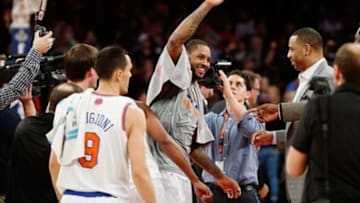 Melo made history in New York last night. Mandatory Credit: Noah K. Murray-USA TODAY Sports