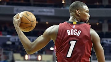 Jan 20, 2016; Washington, DC, USA; Miami Heat forward Chris Bosh (1) looks to pass during the first half against the Washington Wizards at Verizon Center. Mandatory Credit: Tommy Gilligan-USA TODAY Sports