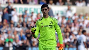 SWANSEA, WALES - SEPTEMBER 11: Thibaut Courtois of Chelsea in action during the Premier League match between Swansea City and Chelsea at The Liberty Stadium on September 11, 2016 in Swansea, Wales. (photo by Athena Pictures/Getty Images)