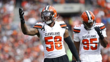 CLEVELAND, OH - OCTOBER 08: Christian Kirksey #58 of the Cleveland Browns celebrates play in the first quarter against the New York Jets at FirstEnergy Stadium on October 8, 2017 in Cleveland, Ohio. (Photo by Joe Robbins/Getty Images)