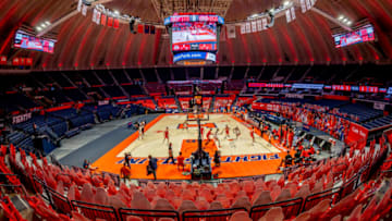 Jan 16, 2021; Champaign, Illinois, USA; A wide angle view is seen during the first half in a game between the Illinois Fighting Illini and the Ohio State Buckeyes at the State Farm Center. Mandatory Credit: Patrick Gorski-USA TODAY Sports