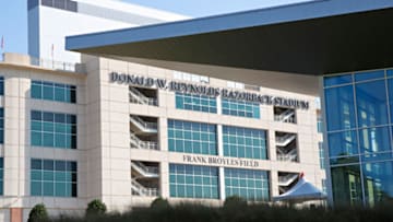 FAYETTEVILLE, AR - SEPTEMBER 9: Exterior views of Donald W. Reynolds Razorback Stadium before a game between the TCU Horned Frogs and the Arkansas Razorbacks on September 9, 2017 in Fayetteville, Arkansas. The Horn Frogs defeated the Razorbacks 28-7. (Photo by Wesley Hitt/Getty Images) *** Local Caption ***