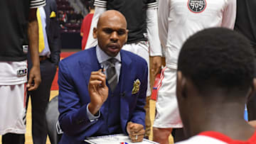 MISSISSAUGA, CANADA - APRIL 25: Jerry Stackhouse of the Raptors 905 coaches against the Rio Grande Valley Vipers during Game Two of the D-League Finals at the Hershey Centre on April 25, 2017 in Mississauga, Ontario, Canada. NOTE TO USER: User expressly acknowledges and agrees that, by downloading and/or using this photograph, user is consenting to the terms and conditions of the Getty Images License Agreement. Mandatory Copyright Notice: Copyright 2017 NBAE (Photo by Ron Turenne/NBAE via Getty Images)