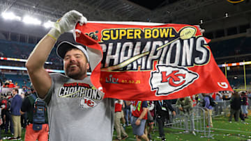 Members of the Kansas City Chiefs celebrate after defeating the San Francisco 49ers 31-20 in Super Bowl LIV (Photo by Kevin C. Cox/Getty Images)