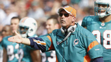 CLEVELAND, OH - SEPTEMBER 25: Head coach Tony Sparano of the Miami Dolphins argues a call against the Cleveland Browns at Cleveland Browns Stadium on September 25, 2011 in Cleveland, Ohio. (Photo by Matt Sullivan/Getty Images)