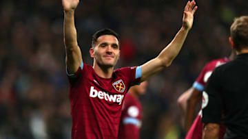 LONDON, ENGLAND - DECEMBER 04: Lucas Perez of West Ham United celebrates after scoring his team's first goal during the Premier League match between West Ham United and Cardiff City at London Stadium on December 4, 2018 in London, United Kingdom. (Photo by Dan Istitene/Getty Images)
