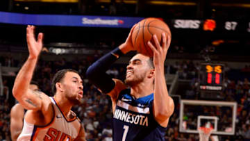 PHOENIX, AZ - NOVEMBER 11: Tyus Jones #1 of the Minnesota Timberwolves handles the ball during the game against the Phoenix Suns on November 11, 2017 at Talking Stick Resort Arena in Phoenix, Arizona. NOTE TO USER: User expressly acknowledges and agrees that, by downloading and or using this photograph, user is consenting to the terms and conditions of the Getty Images License Agreement. Mandatory Copyright Notice: Copyright 2017 NBAE (Photo by Barry Gossage/NBAE via Getty Images)