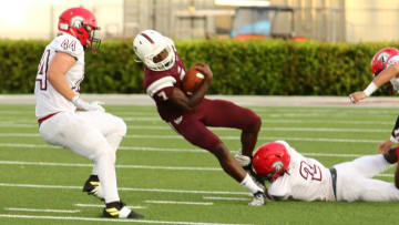 Auburn footballECSÕs Myles Graham (2) makes the ankle tackle on FBAÕs Richemard Mellien (7) while team-mate Dalen Himschoot (44) looks on.Action during the ECS at First Baptist football game, August 23, 2019.Fnp Am Ecsfootball