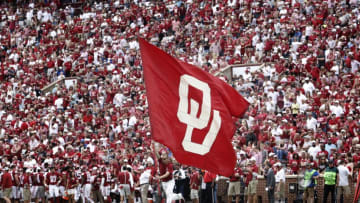 NORMAN, OK - SEPTEMBER 19: A member of the Oklahoma Sooners spirit squad performs after a touchdown against the Tulsa Golden Hurricane September 19, 2015 at Gaylord Family-Oklahoma Memorial Stadium in Norman, Oklahoma. Oklahoma defeated Tulsa 52-38.(Photo by Brett Deering/Getty Images)