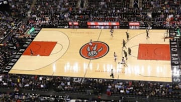 Jan 28, 2015; Toronto, Ontario, CAN; A general view of the court can be seen from above during the Toronto Raptors game against the Sacramento Kings at Air Canada Centre. The Raptors beat the Kings 119-102. Mandatory Credit: Tom Szczerbowski-USA TODAY Sports