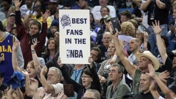 Apr 17, 2013; Sacramento, CA, USA; Sacramento Kings fans hold up a sign during the game against the Los Angeles Clippers at the Sleep Train Arena. The Los Angeles Clippers defeated the Sacramento Kings 112-108. Mandatory Credit: Ed Szczepanski-USA TODAY Sports