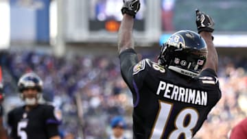 BALTIMORE, MD - NOVEMBER 27: Wide receiver Breshad Perriman #18 of the Baltimore Ravens celebrates after scoring a first quarter touchdown against the Cincinnati Bengals at M&T Bank Stadium on November 27, 2016 in Baltimore, Maryland. (Photo by Patrick Smith/Getty Images)