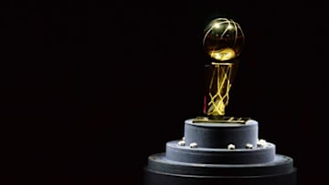 The Larry O'Brien championship trophy sits on display before the game between the Cleveland Cavaliers and the New York Knicks at Quicken Loans Arena on October 25, 2016 in Cleveland, Ohio. (Photo by Jamie Sabau/Getty Images)